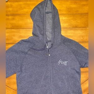 Dark blue Disney Pixar studios zip up hooded sweatshirt size large, 2 pockets
